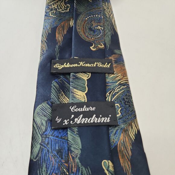 VTG Couture by x'Andrini 18 karat Gold pattern Handmade Italian Silk Men's Tie - Picture 2 of 6